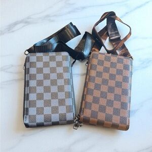 Checkered Crossbody Bag – Pink Accent Interior